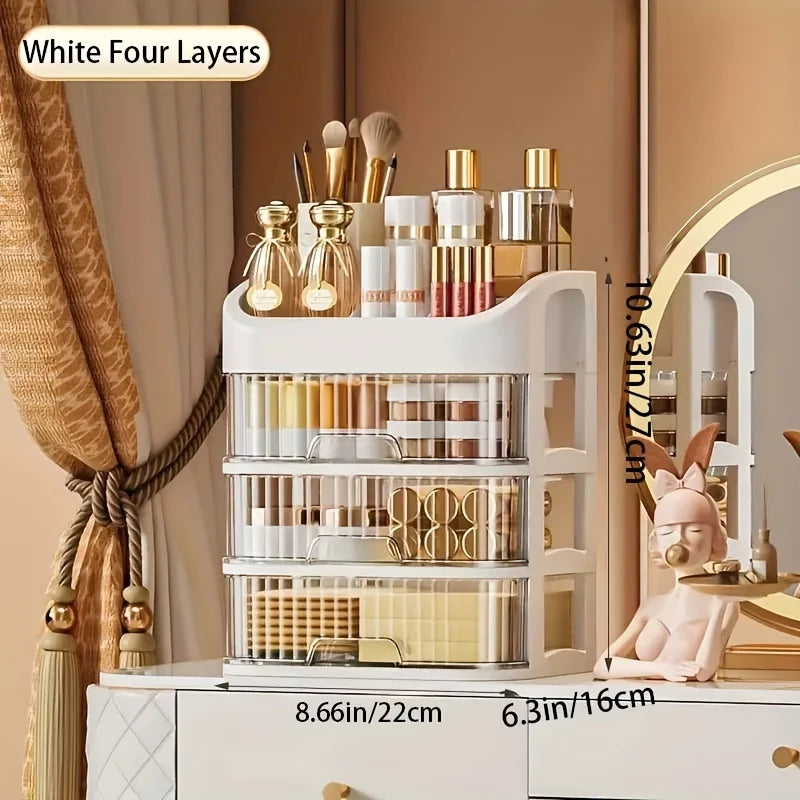 Caja Organizadora de Maquillaje Grande – Transparente, Multinivel y Multifuncional para Cosméticos y Joyería