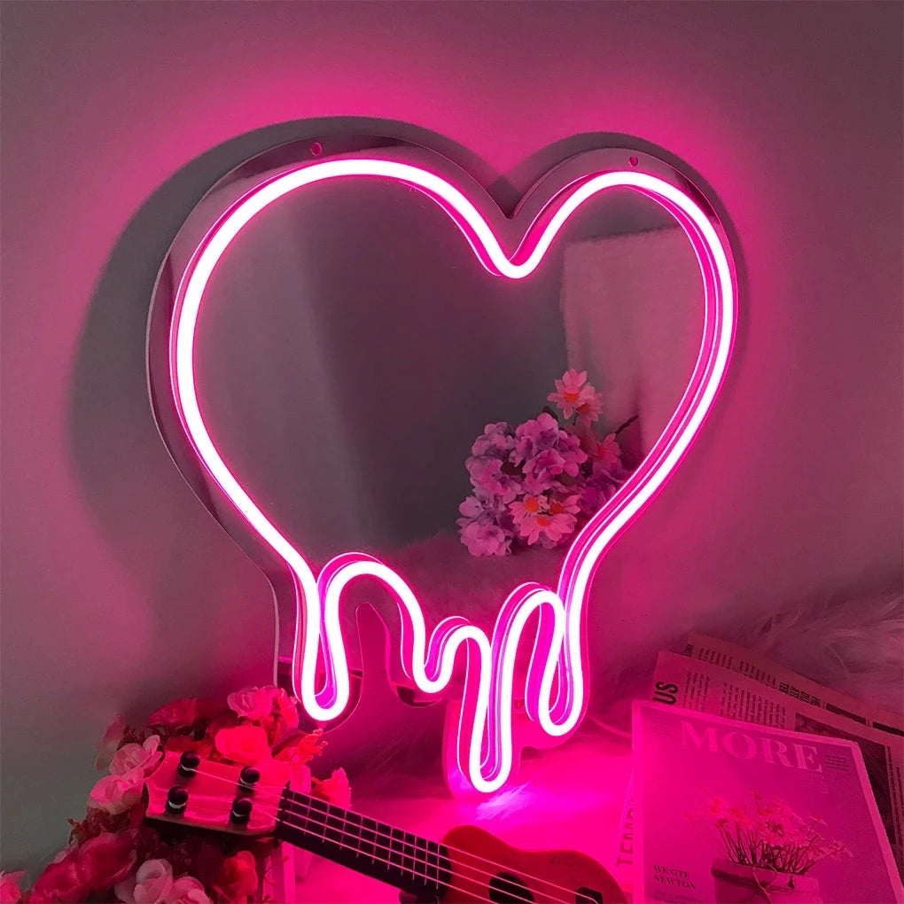 Espejo LED Neón de Lujo – Estilo Vanity en Forma de Corazón | Edición Decorativa Premium para Tocador o Dormitorio
