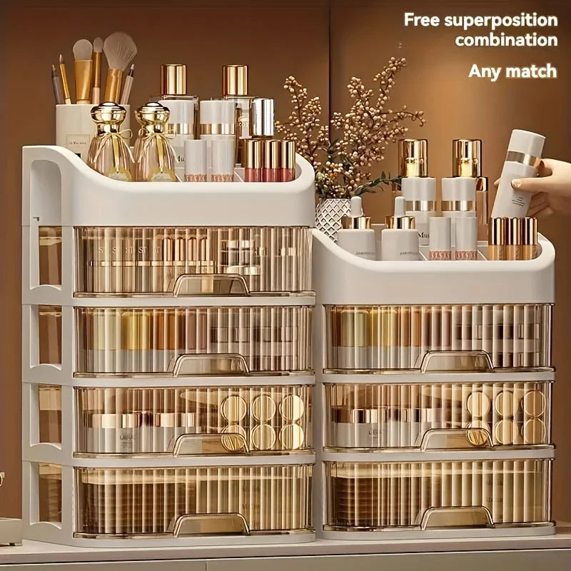 Caja Organizadora de Maquillaje Grande – Transparente, Multinivel y Multifuncional para Cosméticos y Joyería