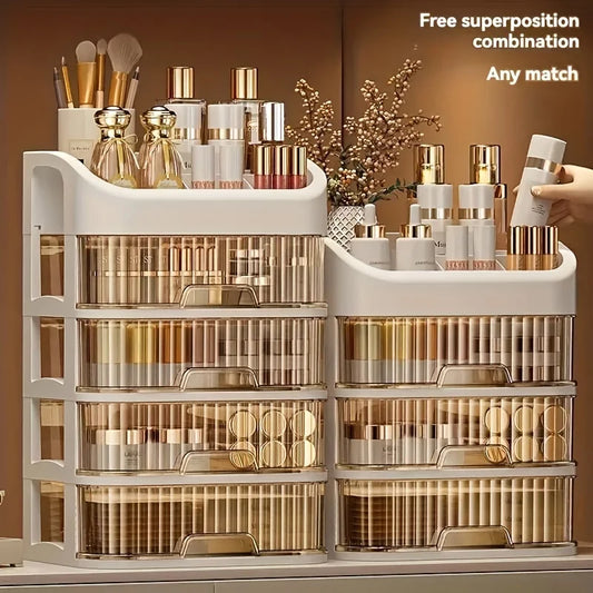 Caja Organizadora de Maquillaje Grande – Transparente, Multinivel y Multifuncional para Cosméticos y Joyería