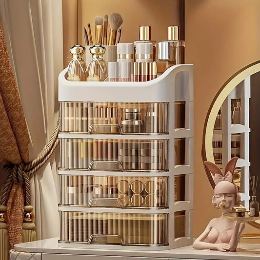 Caja Organizadora de Maquillaje Grande – Transparente, Multinivel y Multifuncional para Cosméticos y Joyería