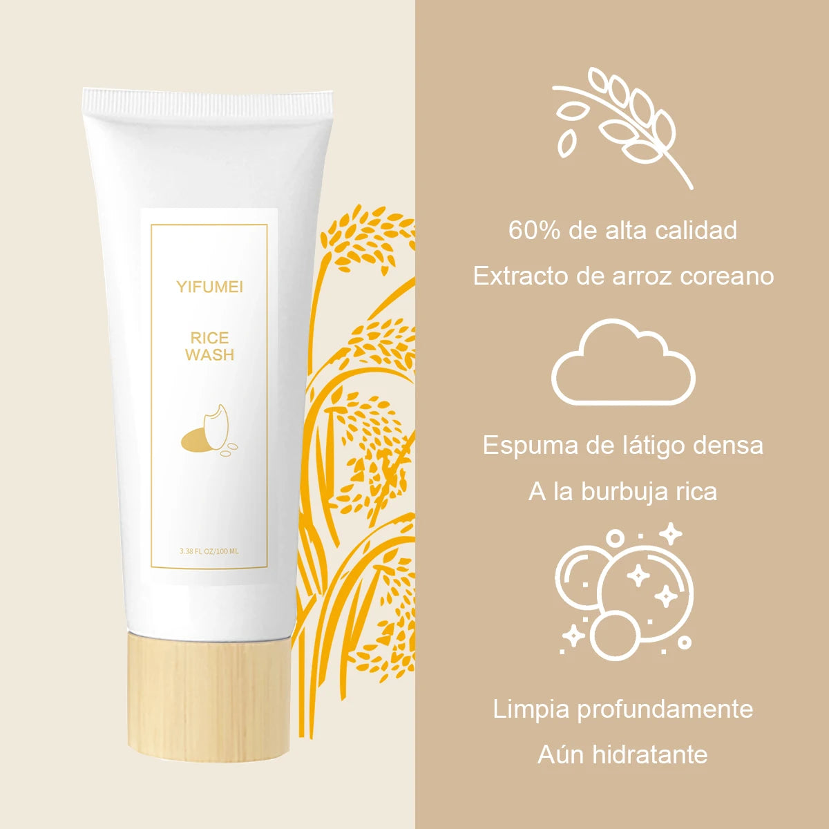 Espuma Limpiadora Facial de Arroz – Hidratante, Iluminadora y Rejuvenecedora | Cuidado Coreano Original