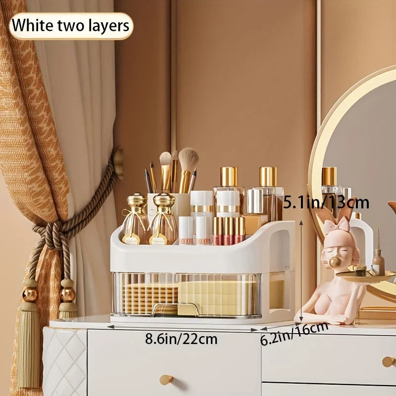 Caja Organizadora de Maquillaje Grande – Transparente, Multinivel y Multifuncional para Cosméticos y Joyería