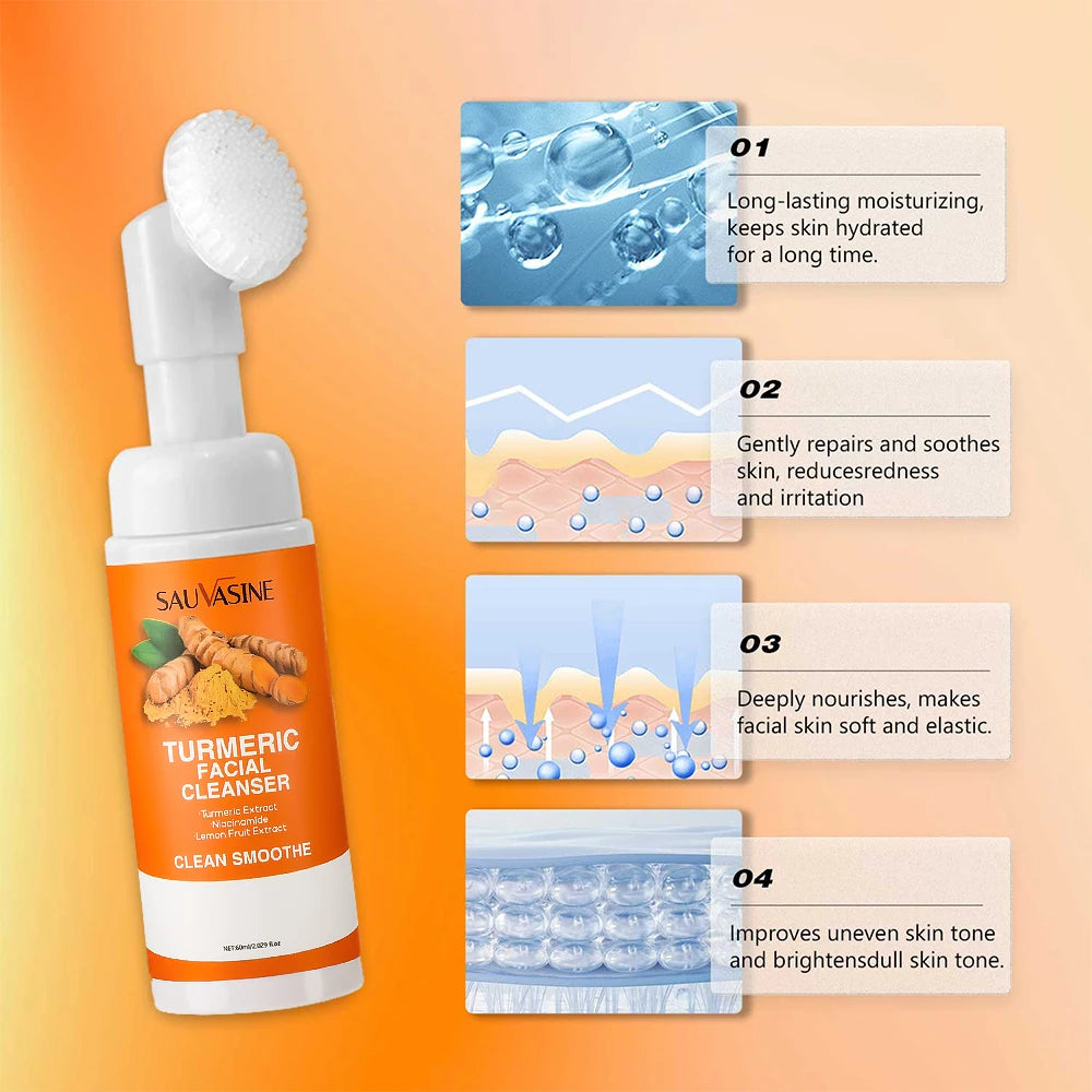 Espuma Limpiadora Facial con Cúrcuma y Extracto de Limón – Hidratante e Iluminadora con Cepillo Facial