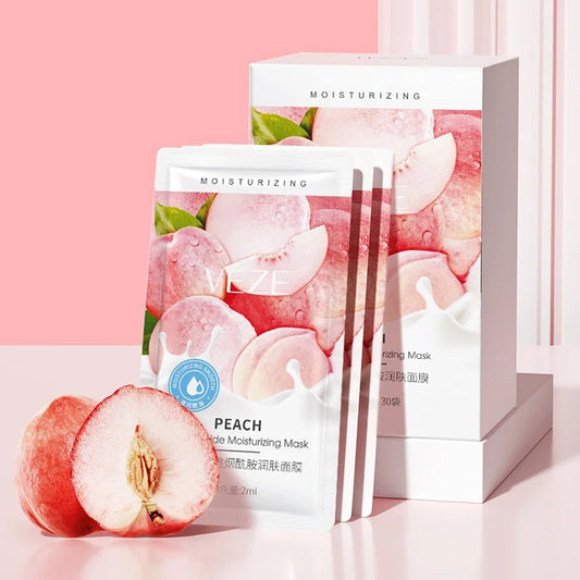 Caja de 30 Mascarillas Faciales de Durazno – Hidratantes y Portátiles con Niacinamida