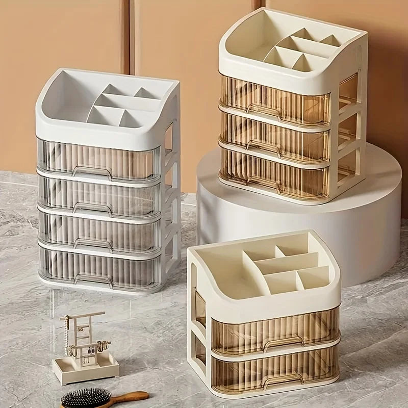 Caja Organizadora de Maquillaje Grande – Transparente, Multinivel y Multifuncional para Cosméticos y Joyería