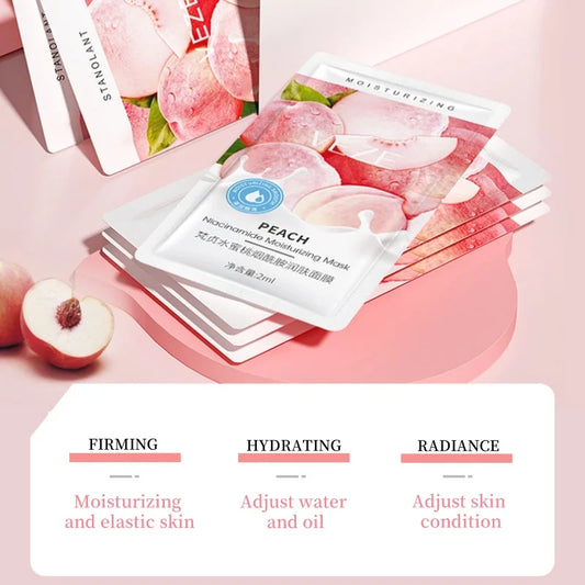 Caja de 30 Mascarillas Faciales de Durazno – Hidratantes y Portátiles con Niacinamida