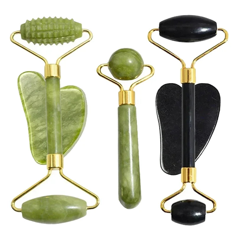 Rodillo Facial de Jade Natural con Gua Sha – Masajeador Corporal, Cuello y Ojos para Spa y Lifting Facial