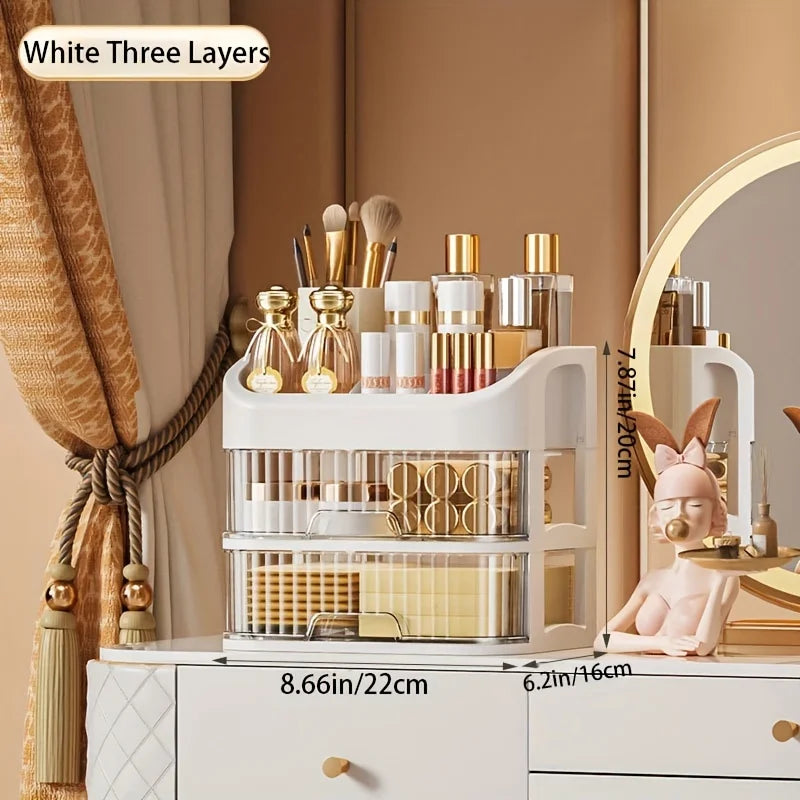 Caja Organizadora de Maquillaje Grande – Transparente, Multinivel y Multifuncional para Cosméticos y Joyería