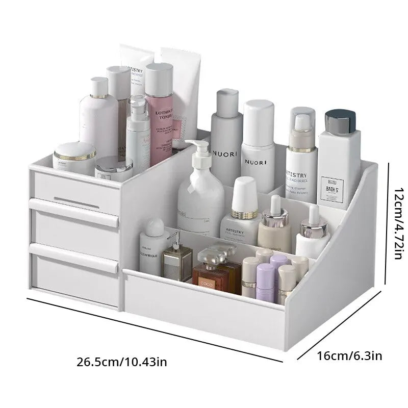 Organizador Blanco con Cajón – Caja de Maquillaje Compacta de Plástico para Tocador, Dormitorio o Baño