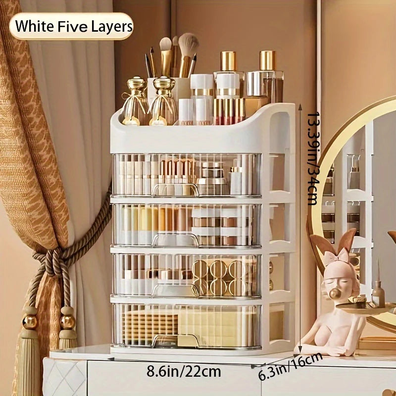 Caja Organizadora de Maquillaje Grande – Transparente, Multinivel y Multifuncional para Cosméticos y Joyería