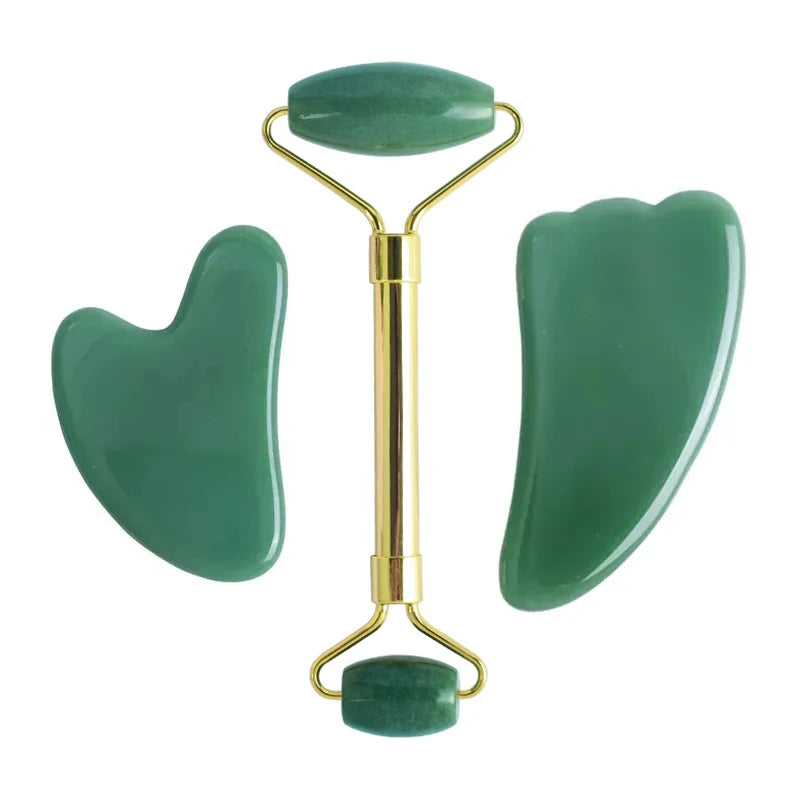 Rodillo Masajeador Facial de Jade Natural Dongling con Guasha – Terapia Fría Antienvejecimiento