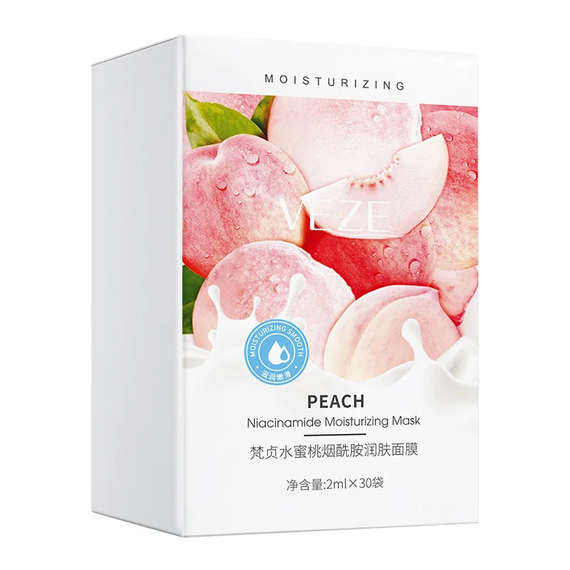 Caja de 30 Mascarillas Faciales de Durazno – Hidratantes y Portátiles con Niacinamida
