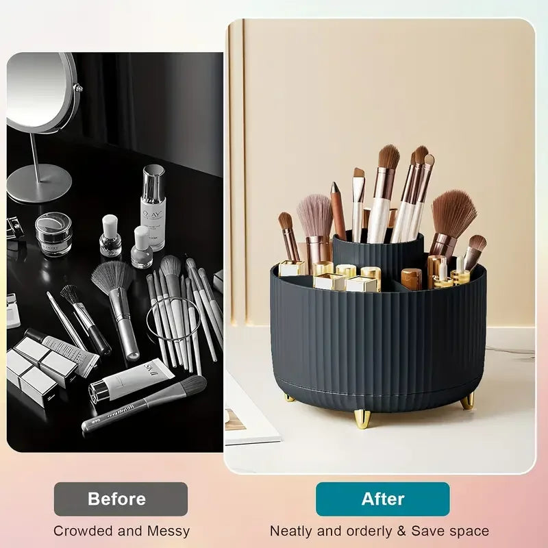Organizador Giratorio 360° para Brochas – Porta Maquillaje con 5 Compartimentos | Elegante, Compacto y Multifuncional