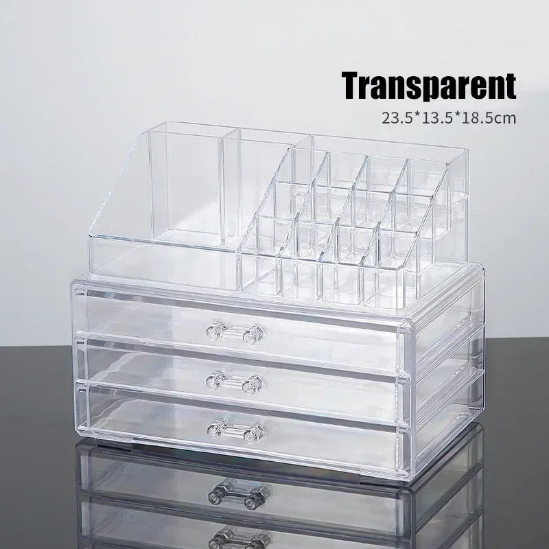 Organizador Acrílico Premium de Maquillaje – Caja Transparente de 4 Cajones, Tamaño Grande para Cosméticos y Uñas