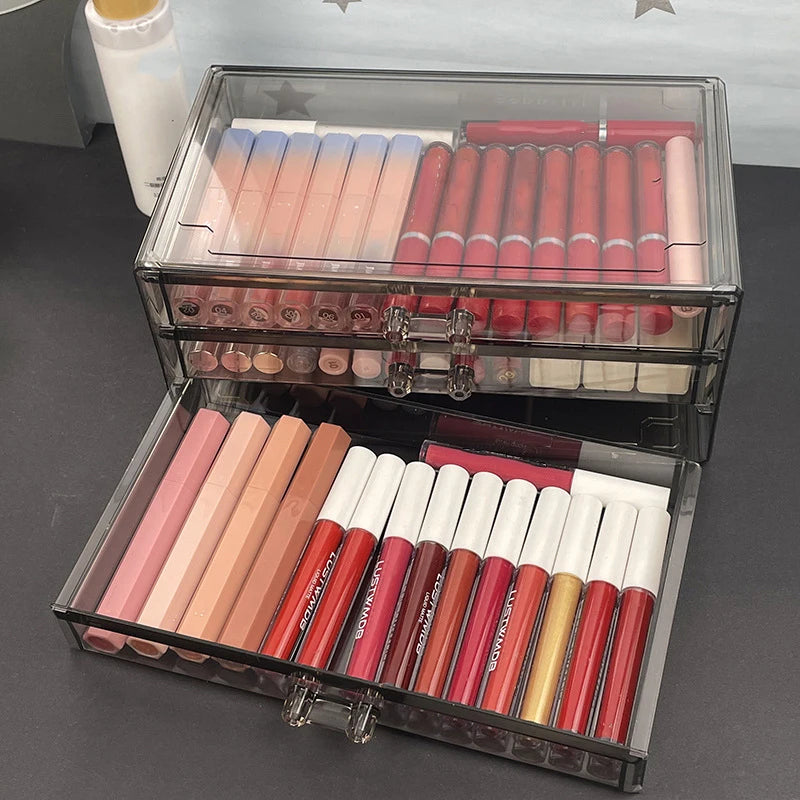 Organizador Acrílico Premium de Maquillaje – Caja Transparente de 4 Cajones, Tamaño Grande para Cosméticos y Uñas