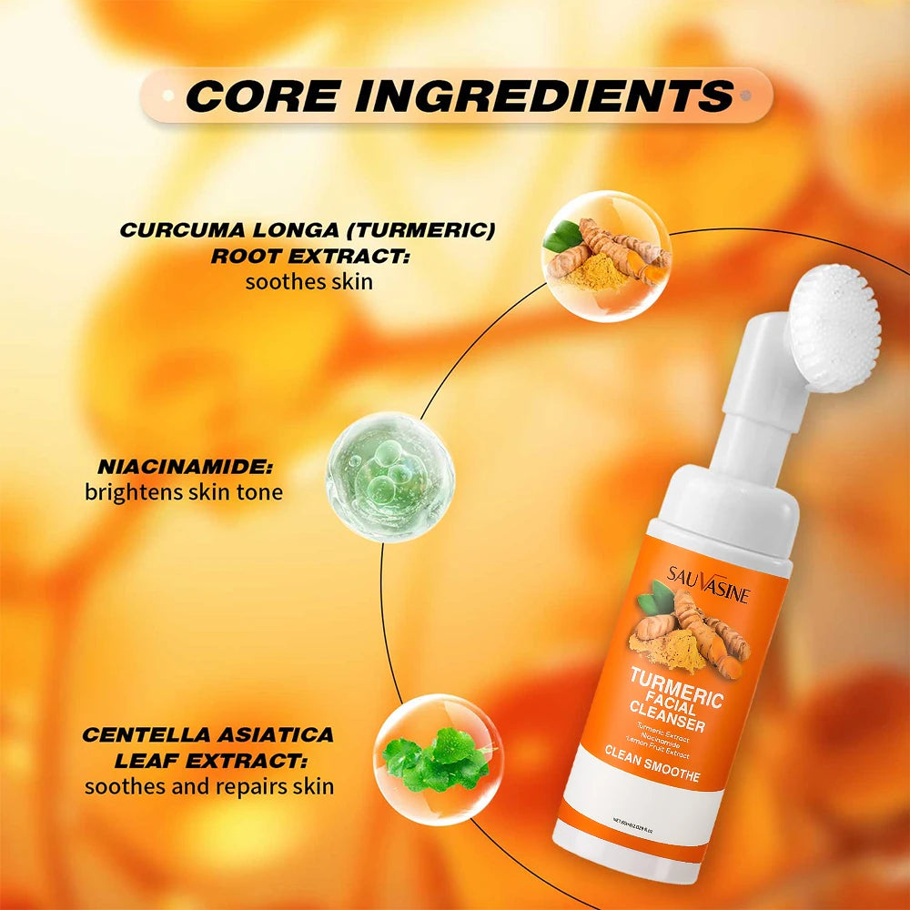 Espuma Limpiadora Facial con Cúrcuma y Extracto de Limón – Hidratante e Iluminadora con Cepillo Facial