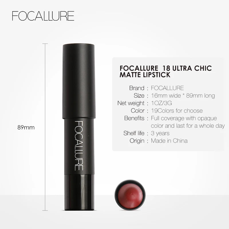 Labial Mate FOCALLURE – Color Intenso & Suave (19 tonos)