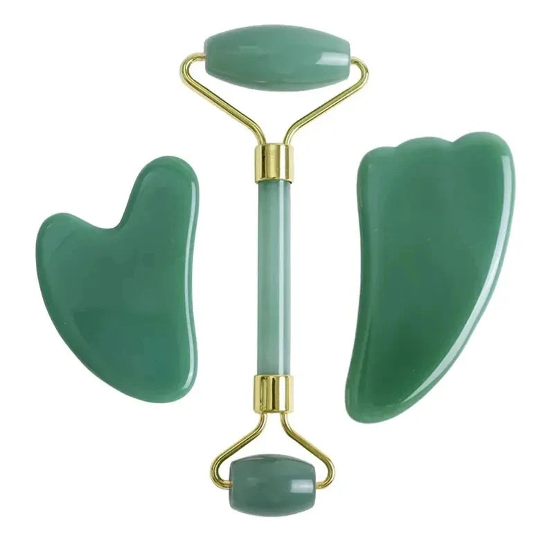 Rodillo Masajeador Facial de Jade Natural Dongling con Guasha – Terapia Fría Antienvejecimiento
