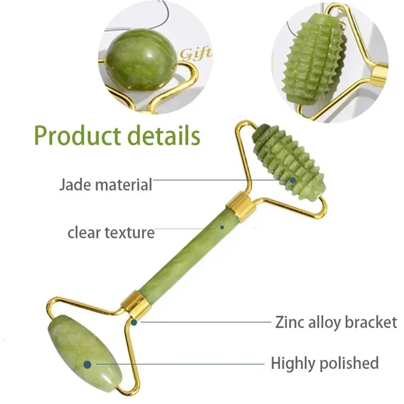 Rodillo Facial de Jade Natural con Gua Sha – Masajeador Corporal, Cuello y Ojos para Spa y Lifting Facial