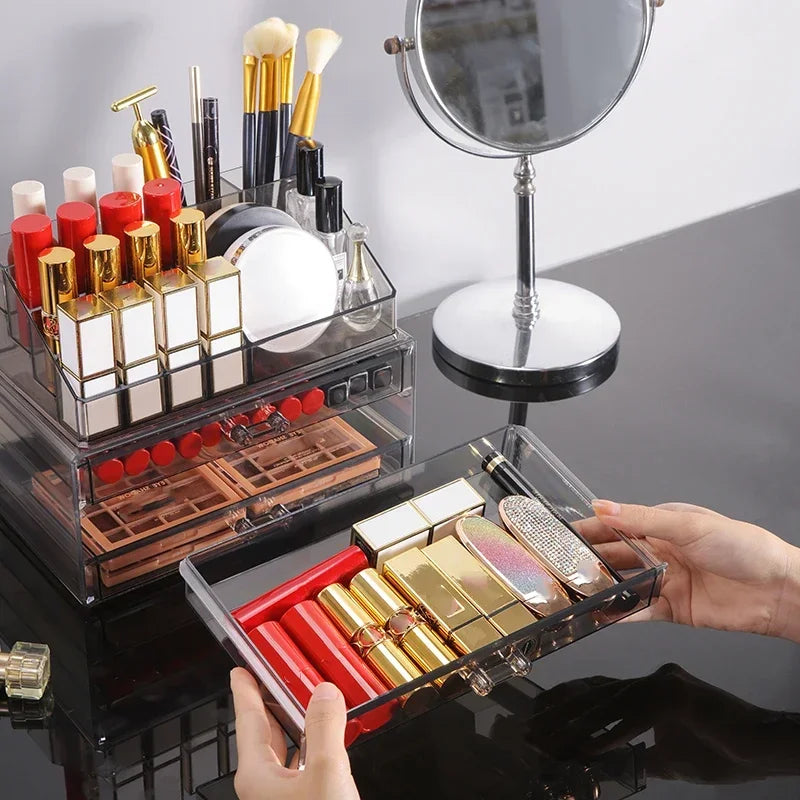 Organizador Acrílico Premium de Maquillaje – Caja Transparente de 4 Cajones, Tamaño Grande para Cosméticos y Uñas