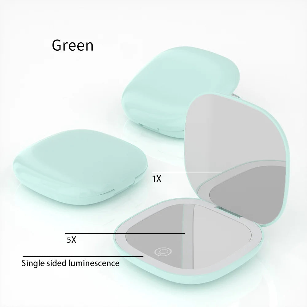 Espejo de Maquillaje LED de Bolsillo – Compacto, Plegable, Recargable con Aumento 5x/10x | Ideal para Viaje y Uso Diario
