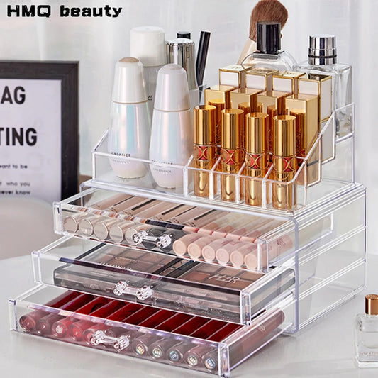 Organizador Acrílico Premium de Maquillaje – Caja Transparente de 4 Cajones, Tamaño Grande para Cosméticos y Uñas