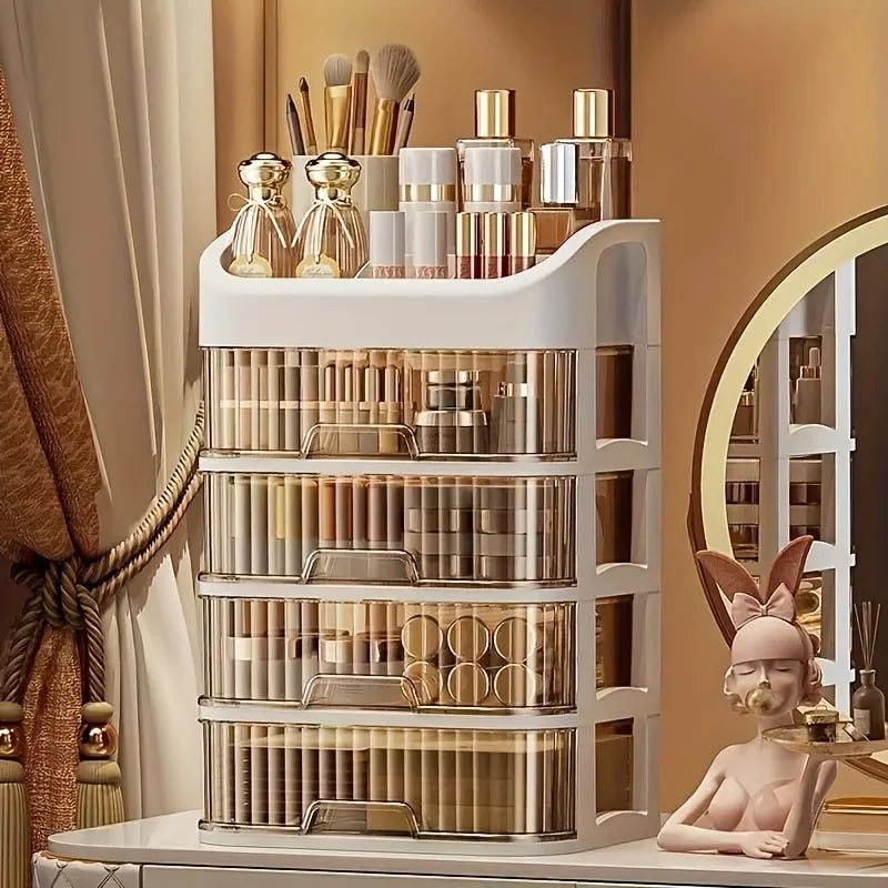 Caja Organizadora de Maquillaje Grande – Transparente, Multinivel y Multifuncional para Cosméticos y Joyería