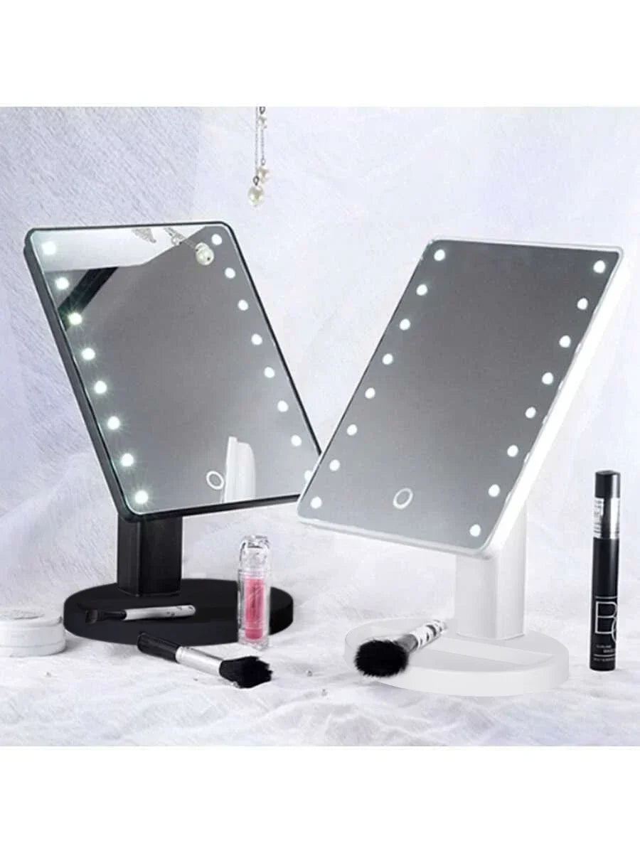 Espejo de Maquillaje con Luz LED – Portátil, Giratorio y con Almacenamiento | Ideal para Tocador o Dormitorio