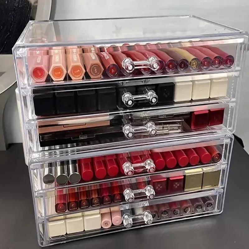 Organizador Acrílico Premium de Maquillaje – Caja Transparente de 4 Cajones, Tamaño Grande para Cosméticos y Uñas