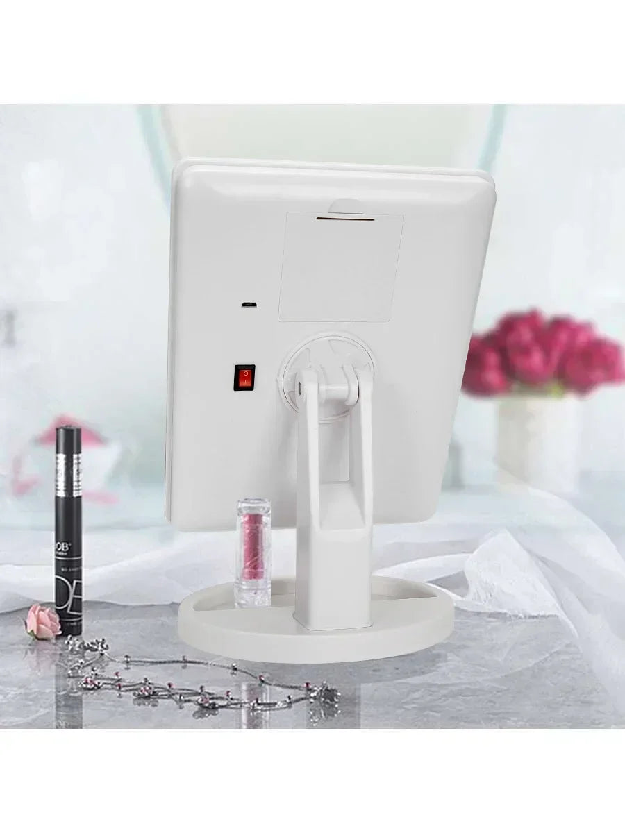 Espejo de Maquillaje con Luz LED – Portátil, Giratorio y con Almacenamiento | Ideal para Tocador o Dormitorio