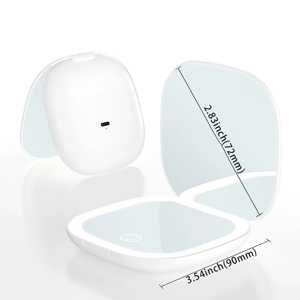 Espejo de Maquillaje LED de Bolsillo – Compacto, Plegable, Recargable con Aumento 5x/10x | Ideal para Viaje y Uso Diario