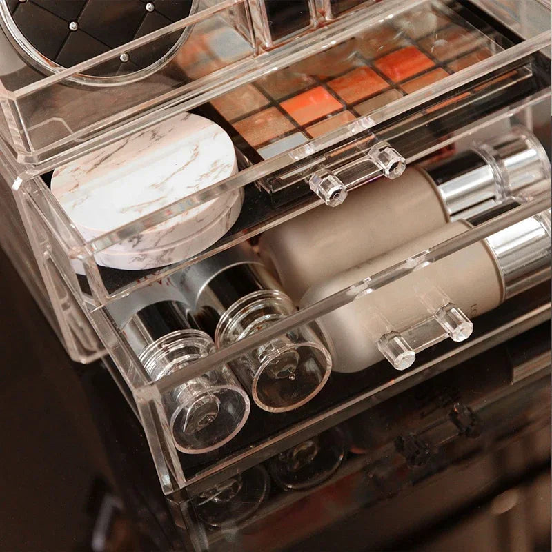Organizador Acrílico Premium de Maquillaje – Caja Transparente de 4 Cajones, Tamaño Grande para Cosméticos y Uñas