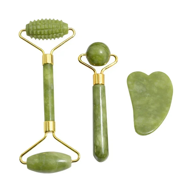 Rodillo Facial de Jade Natural con Gua Sha – Masajeador Corporal, Cuello y Ojos para Spa y Lifting Facial