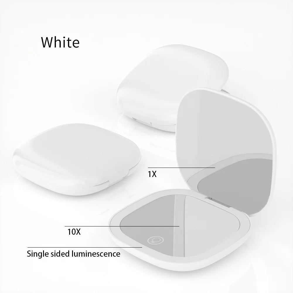 Espejo de Maquillaje LED de Bolsillo – Compacto, Plegable, Recargable con Aumento 5x/10x | Ideal para Viaje y Uso Diario