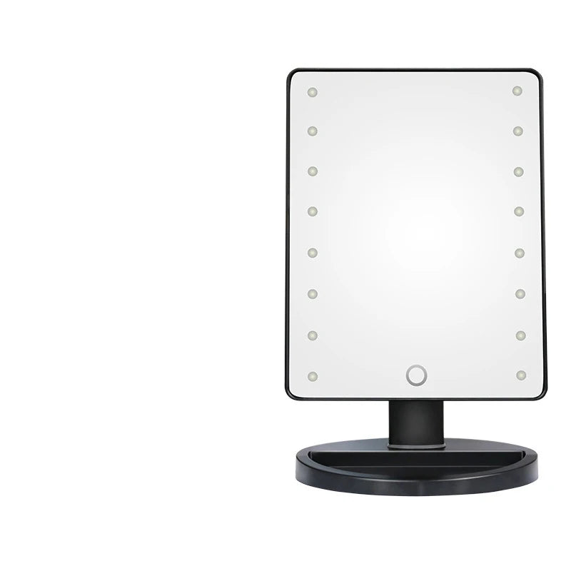 Espejo de Maquillaje con Luz LED – Portátil, Giratorio y con Almacenamiento | Ideal para Tocador o Dormitorio