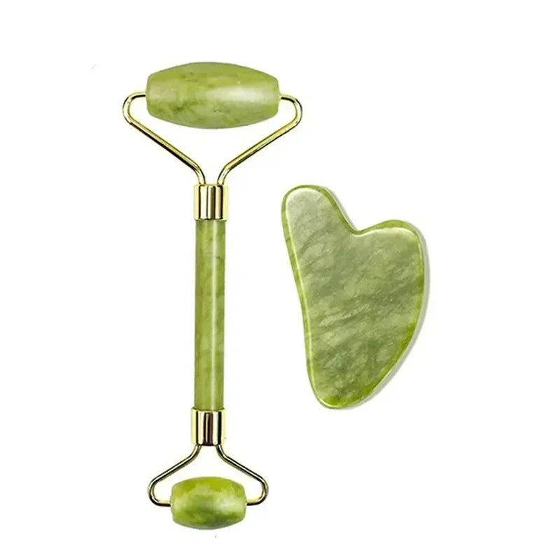 Rodillo Facial de Jade Natural con Gua Sha – Masajeador Corporal, Cuello y Ojos para Spa y Lifting Facial