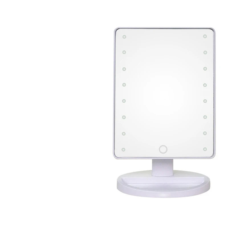 Espejo de Maquillaje con Luz LED – Portátil, Giratorio y con Almacenamiento | Ideal para Tocador o Dormitorio