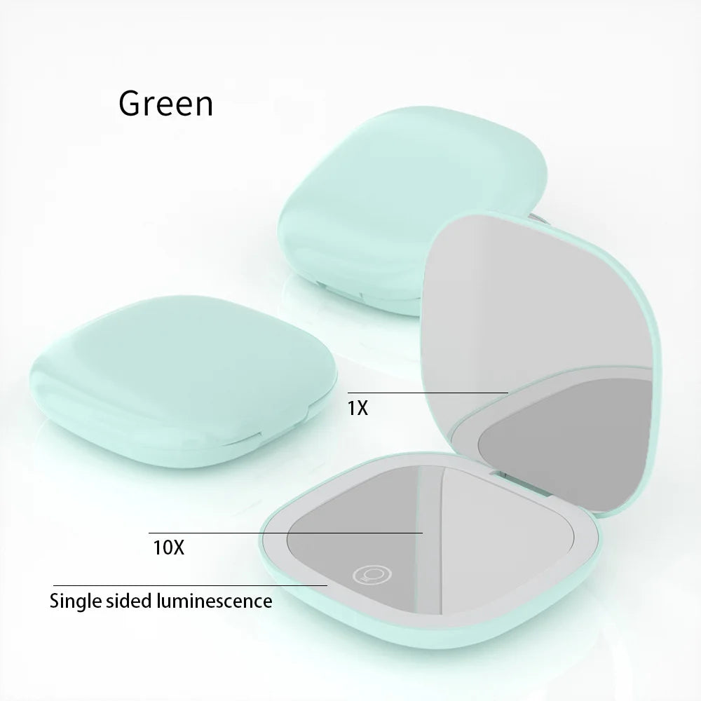 Espejo de Maquillaje LED de Bolsillo – Compacto, Plegable, Recargable con Aumento 5x/10x | Ideal para Viaje y Uso Diario