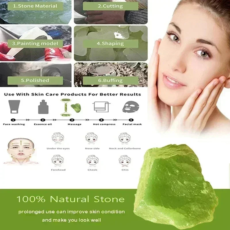Rodillo Facial de Jade Natural con Gua Sha – Masajeador Corporal, Cuello y Ojos para Spa y Lifting Facial