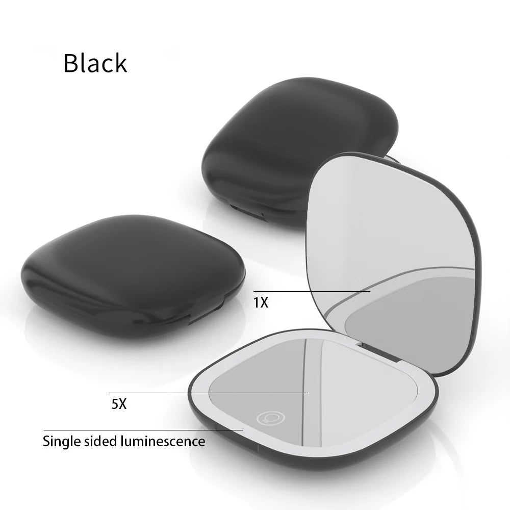 Espejo de Maquillaje LED de Bolsillo – Compacto, Plegable, Recargable con Aumento 5x/10x | Ideal para Viaje y Uso Diario