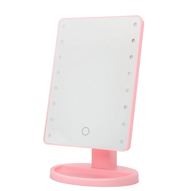 Espejo de Maquillaje con Luz LED – Portátil, Giratorio y con Almacenamiento | Ideal para Tocador o Dormitorio