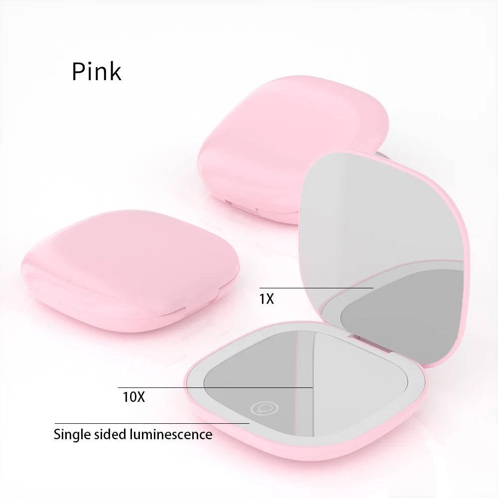 Espejo de Maquillaje LED de Bolsillo – Compacto, Plegable, Recargable con Aumento 5x/10x | Ideal para Viaje y Uso Diario