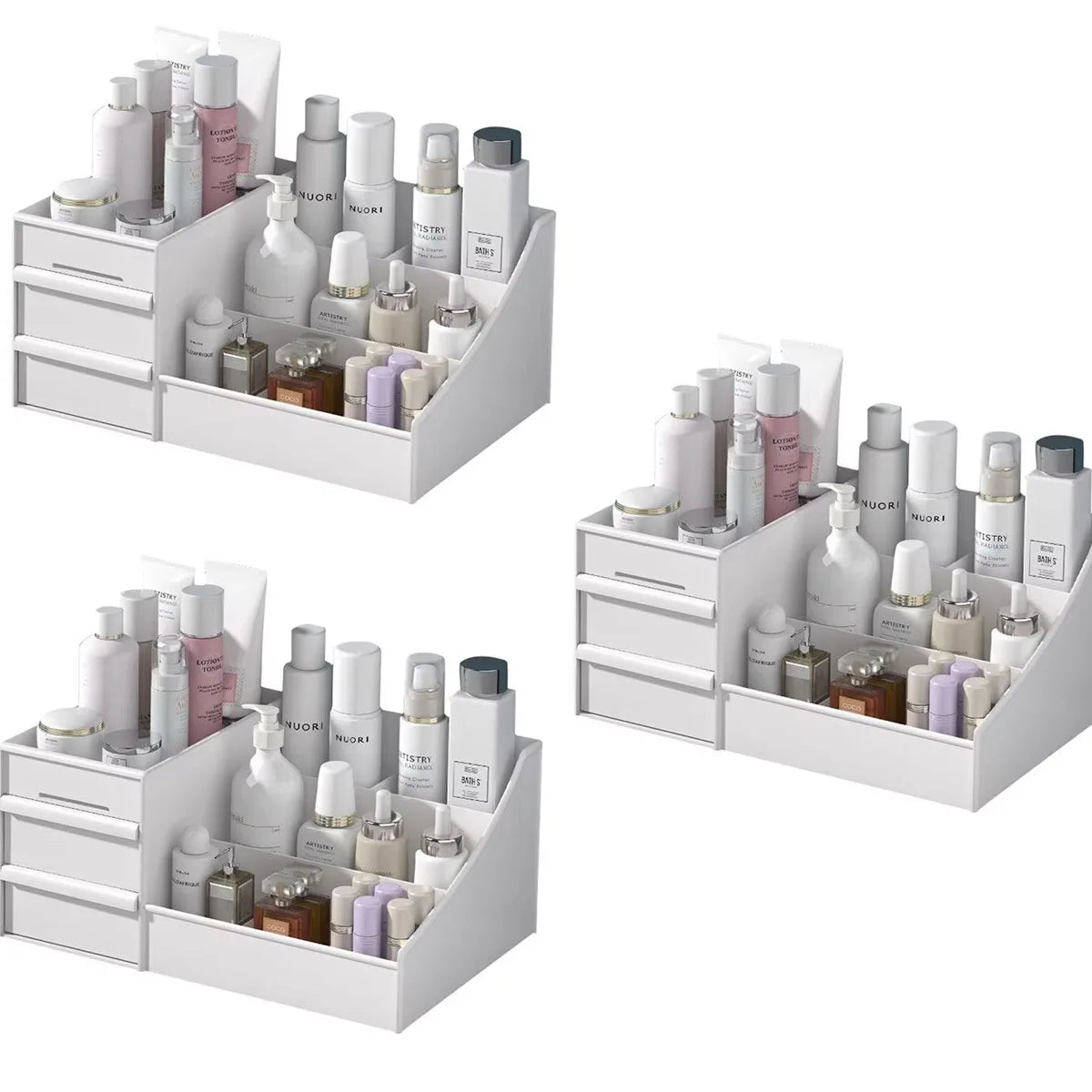 Organizador Blanco con Cajón – Caja de Maquillaje Compacta de Plástico para Tocador, Dormitorio o Baño